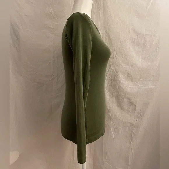 H&M Long Sleeve Ribbed T-Shirt Olive Green Size Small - Picture 3 of 11